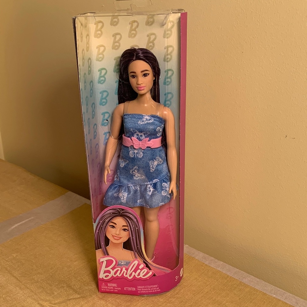 Barbie Fashionista 231 Blue Butterfly Print Dress with Pink Belt NIB NRFB